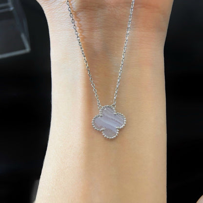 [basloveJW]CLOVER 15MM BLAUER CHALCEDON HALSKETTE SILBER