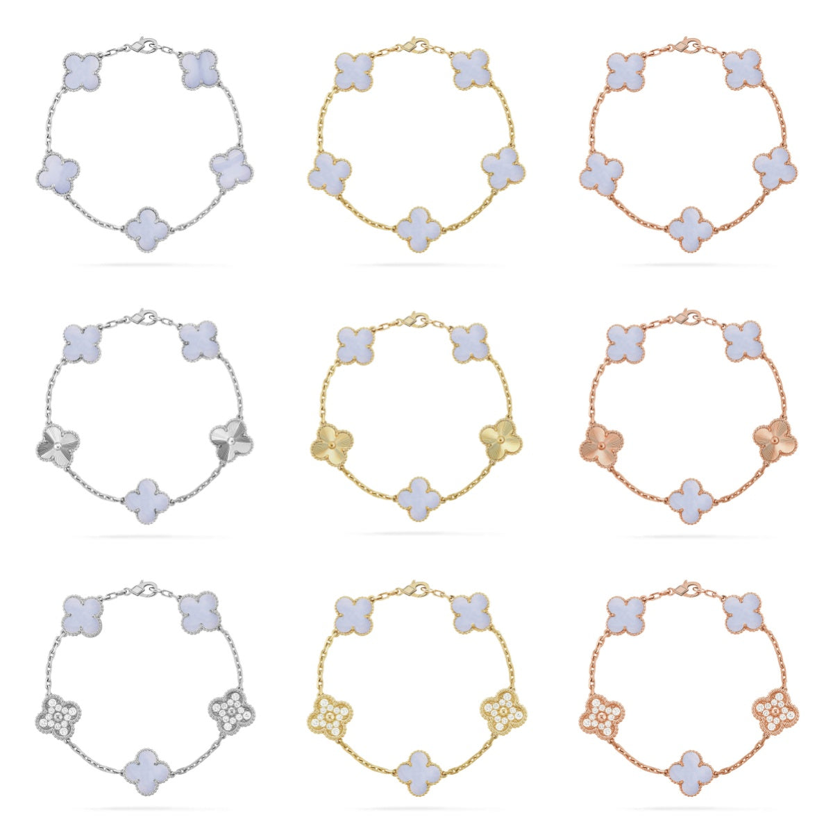 [AURORA] CLOVER 5 MOTIF PURPLE CHALCEDONY BRACELET COLLECTION