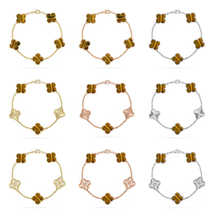 [AURORA]CLOVER 5 MOTIFS TIGER EYE BRACELET COLLECTION