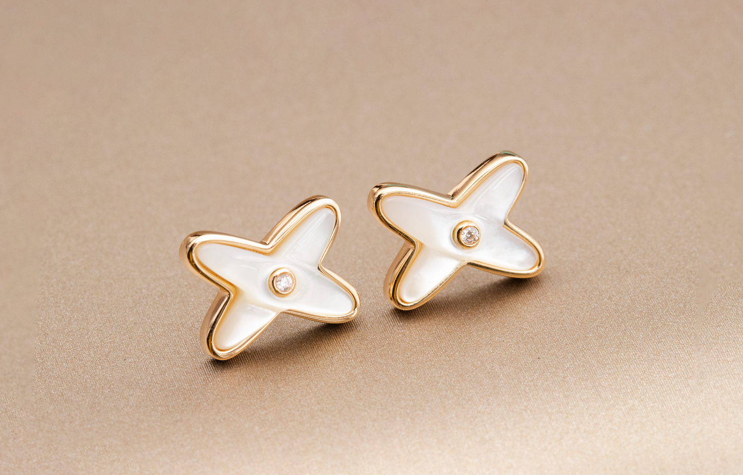 [AURORA]JEUX DE WHITE MOP PINK GOLD DIAMOND EARRINGS