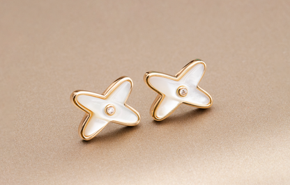 [AURORA]JEUX DE WHITE MOP PINK GOLD DIAMOND EARRINGS