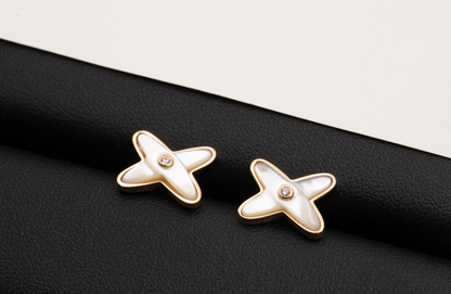 [AURORA]JEUX DE WHITE MOP PINK GOLD DIAMOND EARRINGS