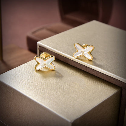 [AURORA]JEUX DE WHITE MOP GOLD DIAMOND EARRINGS