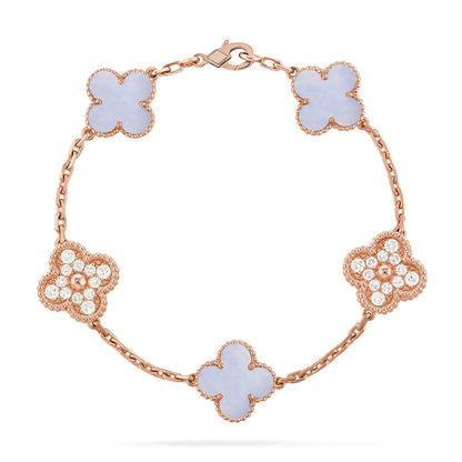 [AURORA] CLOVER 5 MOTIF PURPLE CHALCEDONY BRACELET COLLECTION