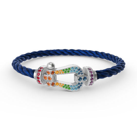 [AURORA]FORC LARGE HORSESHOE  COLORED DIAMOND BRACELET SILVER