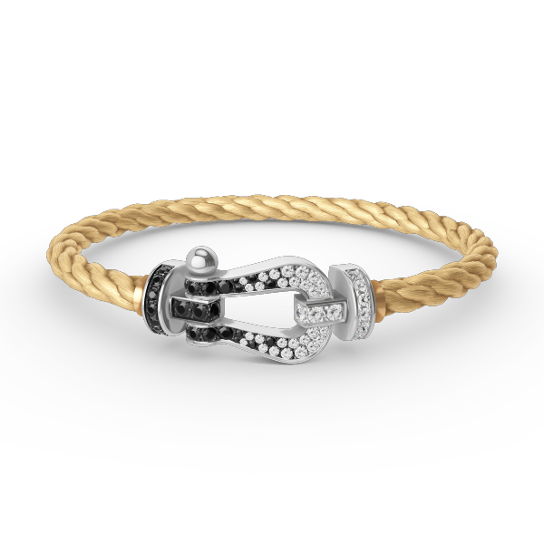 [AURORA]FORCE LARGE HORSESHOE BLACK WHITE DIAMOND BRACELET SILVER