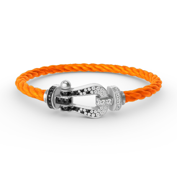 [AURORA]FORCE LARGE HORSESHOE BLACK WHITE DIAMOND BRACELET SILVER