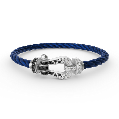 [AURORA]FORCE LARGE HORSESHOE BLACK WHITE DIAMOND BRACELET SILVER