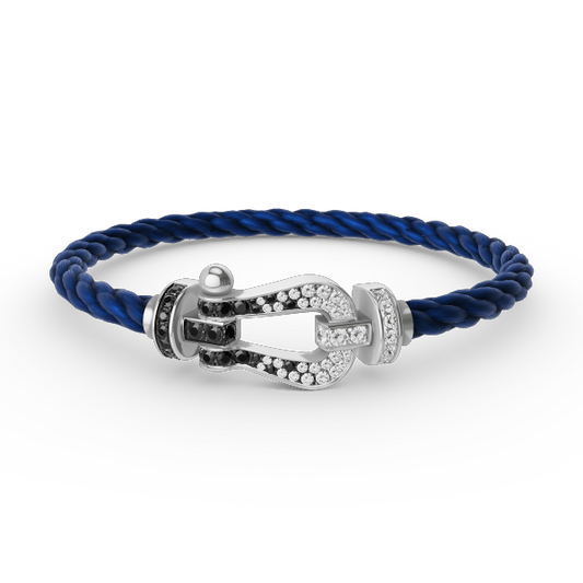 [AURORA]FORCE LARGE HORSESHOE BLACK WHITE DIAMOND BRACELET SILVER