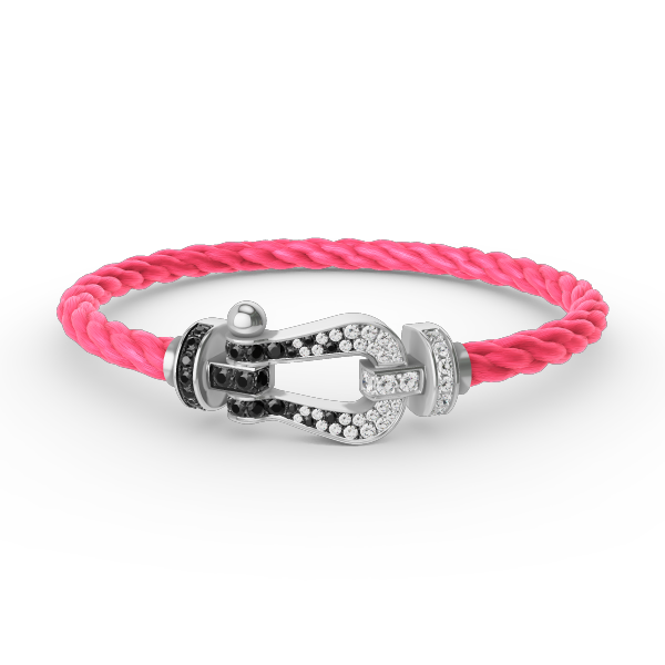 [AURORA]FORCE LARGE HORSESHOE BLACK WHITE DIAMOND BRACELET SILVER