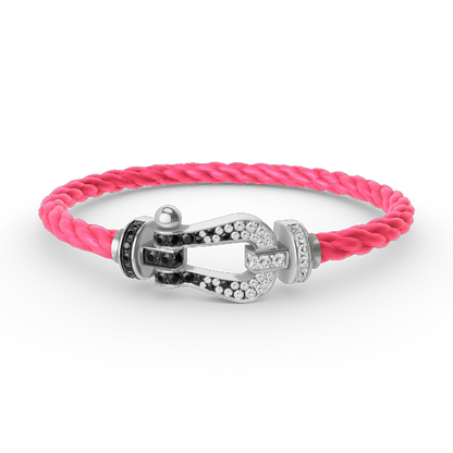 [AURORA]FORCE LARGE HORSESHOE BLACK WHITE DIAMOND BRACELET SILVER