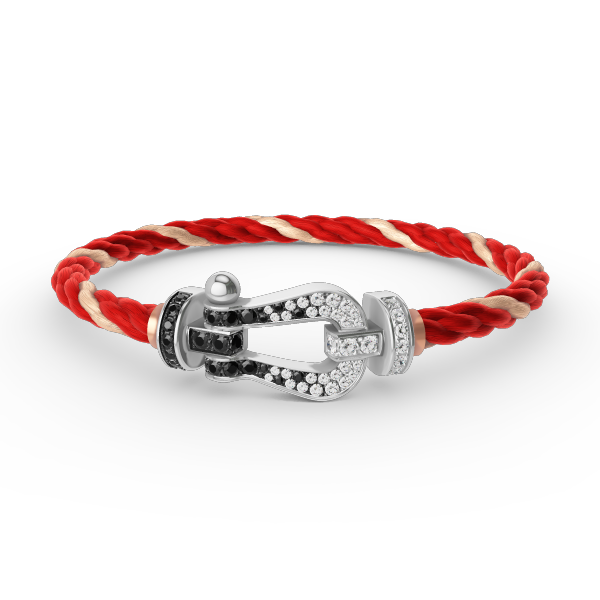 [AURORA]FORCE LARGE HORSESHOE BLACK WHITE DIAMOND BRACELET SILVER