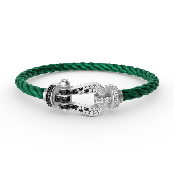 [AURORA]FORCE LARGE HORSESHOE BLACK WHITE DIAMOND BRACELET SILVER