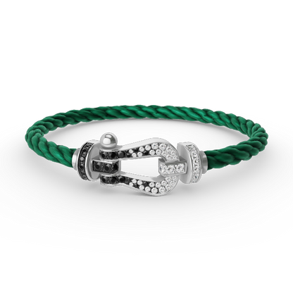 [AURORA]FORCE LARGE HORSESHOE BLACK WHITE DIAMOND BRACELET SILVER