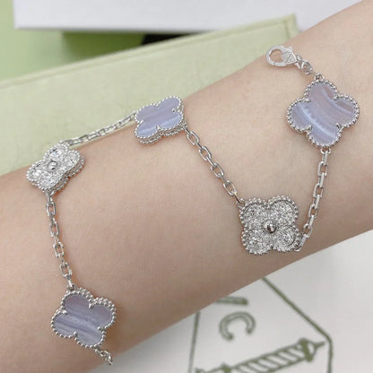 [AURORA] CLOVER 5 MOTIF PURPLE CHALCEDONY BRACELET COLLECTION