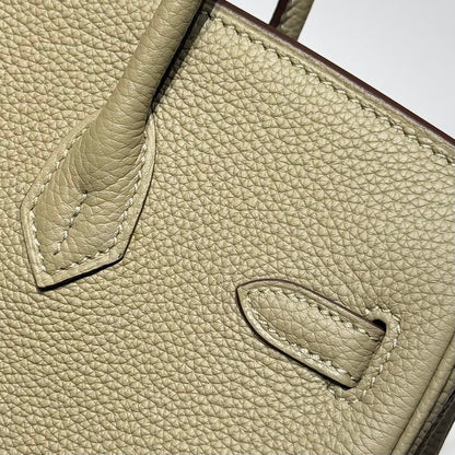 HERMES 25S MEDIUM BIRKIN 25 IN DARK KHAKI CALFSKIN GOLD HARDWARE