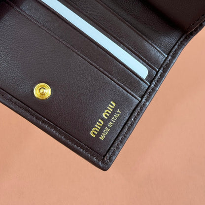 SMALL MATELASSÉ NAPPA LEATHER CARD HOLDER DARK BROWN