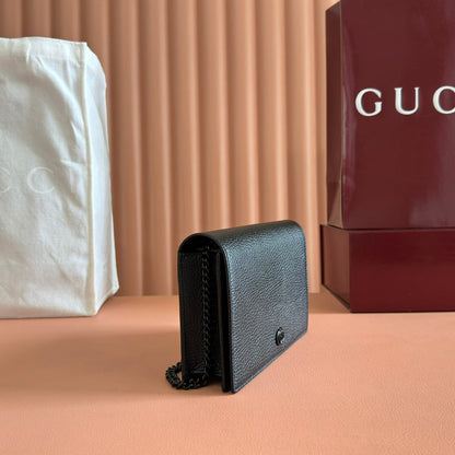 GG MARMONT 20 MINI CHAIN BAG IN BLACK CALFSKIN