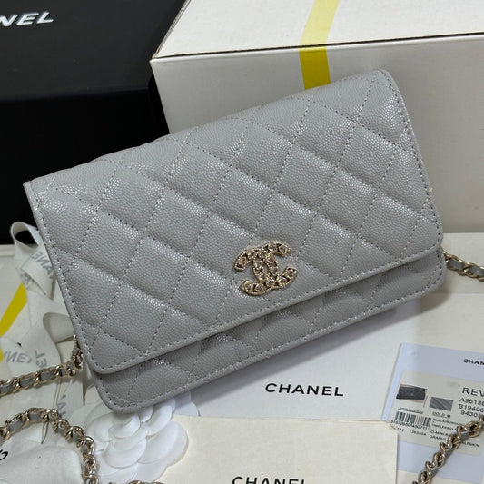 STRASS WOC ENTRUPY BAG 19 IN SPANISH GREY CALFSKIN GOLD HARDWARE