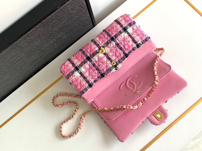 CC MEDIUM 25 CLASSIC BAG IN LIGHT PINK MIX BLACK WOOL TWEED