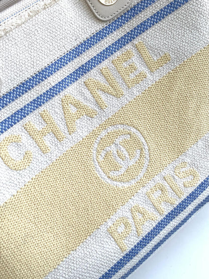 SHOPPING BAG 34 IN WHITE BLUE AND YELLOW CANVAS