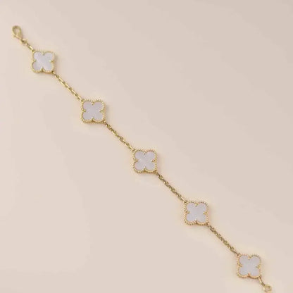 [AURORA]CLOVER WHITE PEARL MOP 5 MOTIF BRACELET COLLECTION