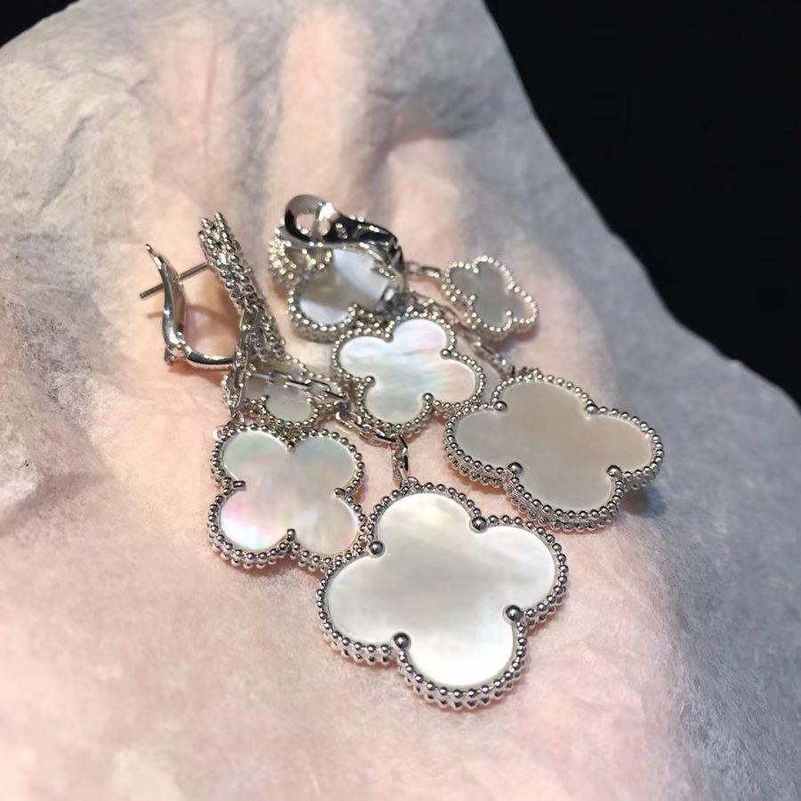 [AURORA]CLOVER EARRINGS WHITE MOP 4 MOTIFS SILVER