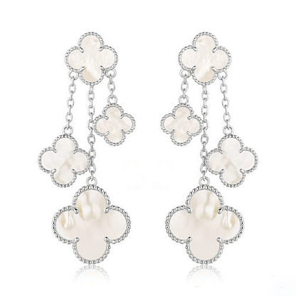 [AURORA]CLOVER EARRINGS WHITE MOP 4 MOTIFS SILVER