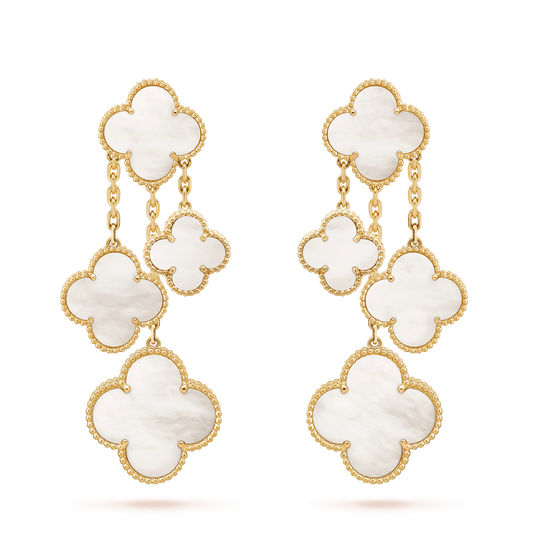 [AURORA]CLOVER EARRINGS WHITE MOP 4 MOTIFS GOLD
