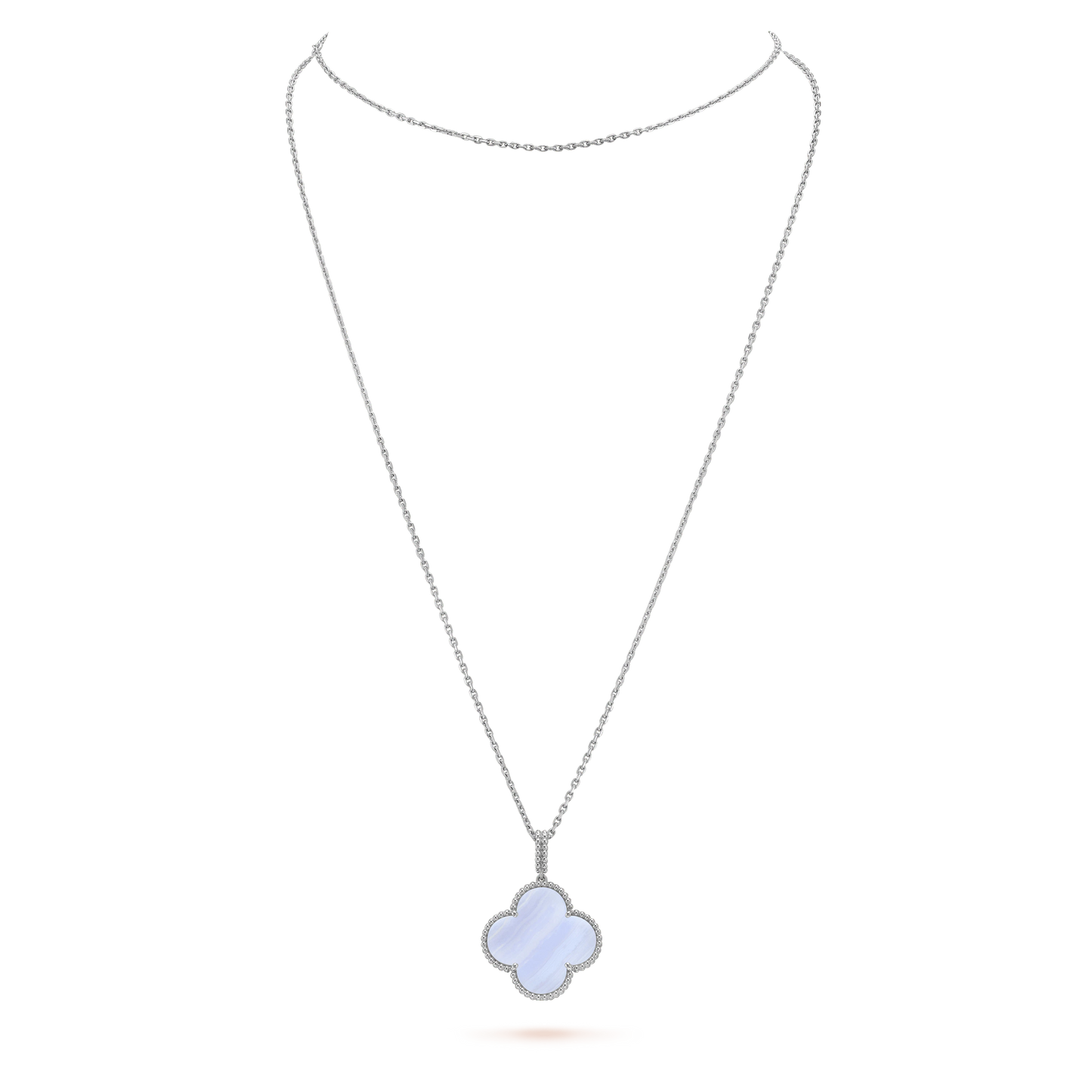 [AURORA]CLOVER SILVER CHALCEDONY BIG CLOVER NECKLACE