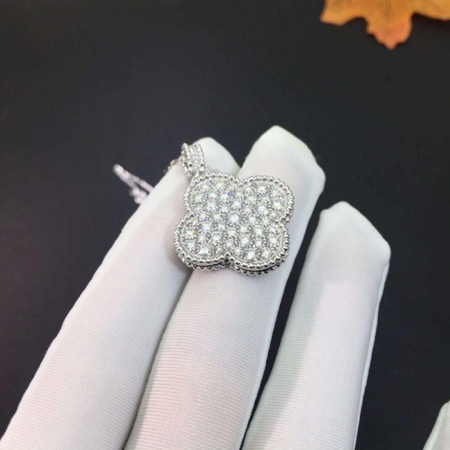 [AURORA]CLOVER 25MM SILVER FULL DIAMOND BIG CLOVER NECKLACE