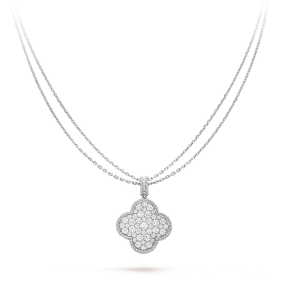 [AURORA]CLOVER 25MM SILVER FULL DIAMOND BIG CLOVER NECKLACE