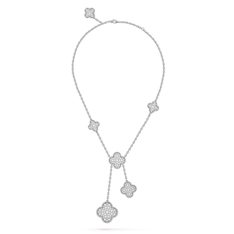 [AURORA]CLOVER 5 MOTIFS SILVER DIAMONDS NECKLACE
