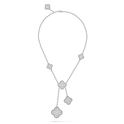 [AURORA]CLOVER 5 MOTIFS SILVER DIAMONDS NECKLACE