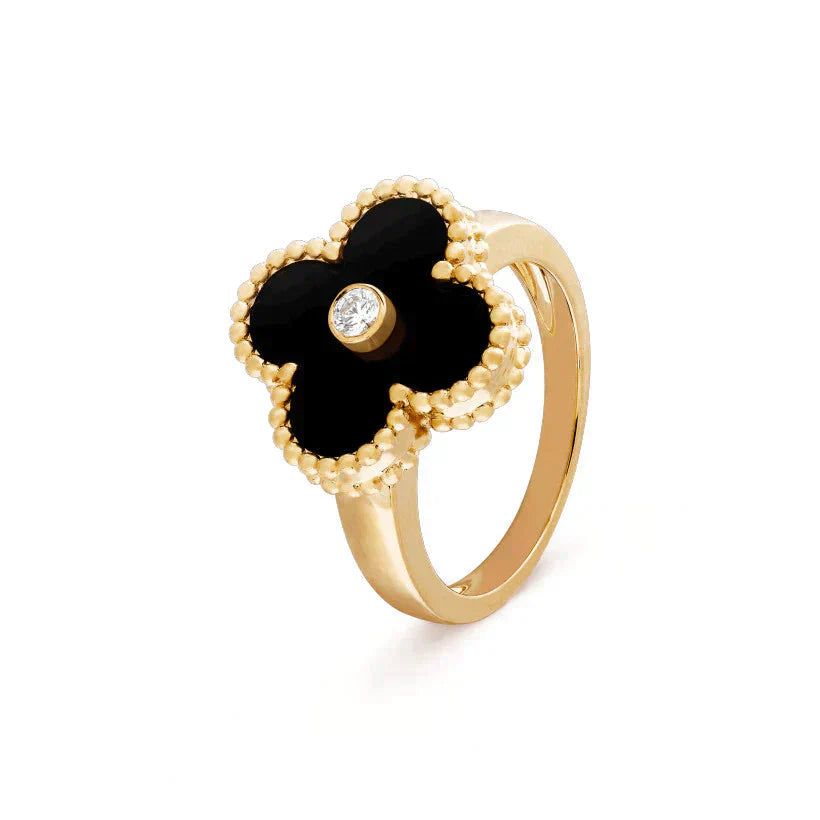 [AURORA]CLOVER ONYX RING GOLD DIAMOND